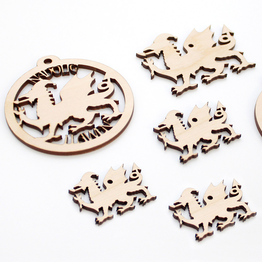 Wooden Welsh Dragon Baubles